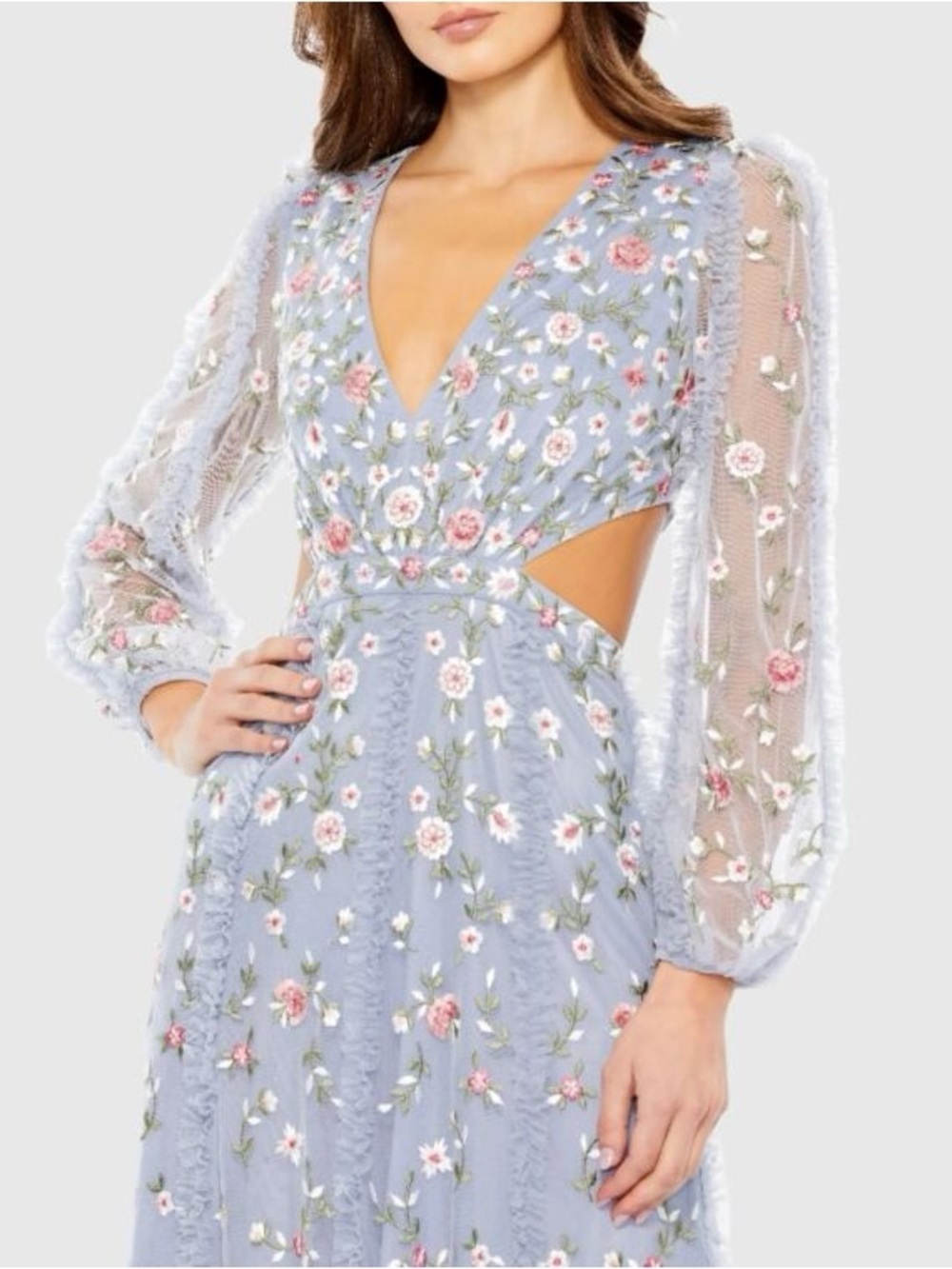 Mac Duggal 35107 Purple Long Sleeve Embellished Cut Out A-Line Gown Size 2 NWT - Picture 3 of 15